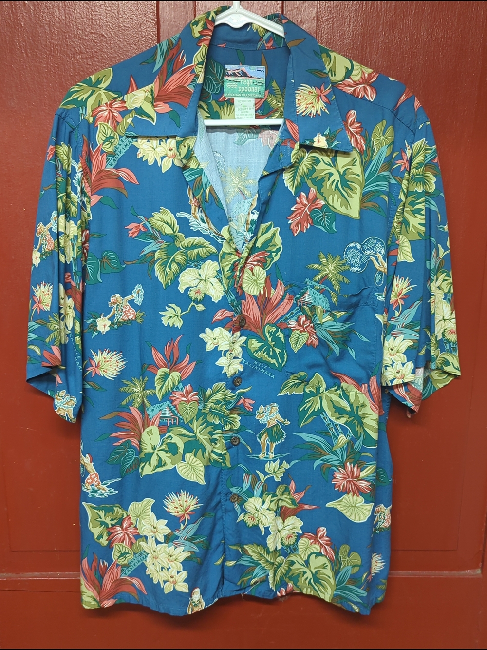 reyn spooner Blue Tropical Floral Button-Down Shirt Mele Kalikimaka